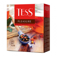 Чай черный байховый с шиповником и яблоком TESS Pleasure 100 пакетиков 150 гр - Красное-Белое