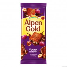 Шоколад молочный Фундук и изюм Alpen Gold 90 гр - Лента