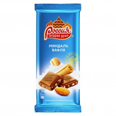 Шоколад очень молочный миндаль вафля Россия щедрая душа 90 гр - Магнит ГМ