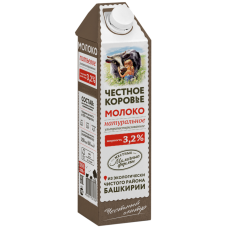 Молоко натуральное ультра пастеризованное 3,2% Честное коровье 1000 гр - ОКЕЙ