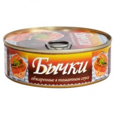 Бычки черноморские обжаренные в томатном соусе консервы рыбные Знак качества 240 гр - Пятерочка